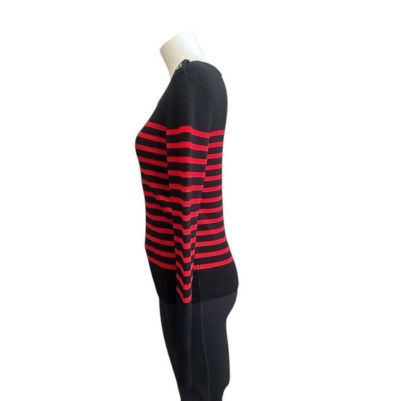 Frame Button Shoulder Stripe Red Black Merino Wool Thick Knit Sweater small - Picture 2 of 7